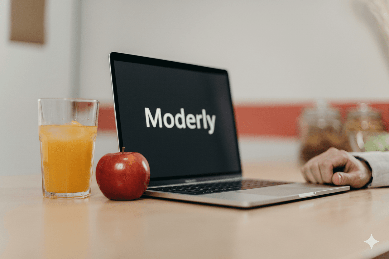 Тёплый рабочий стол с кружкой чая и растением